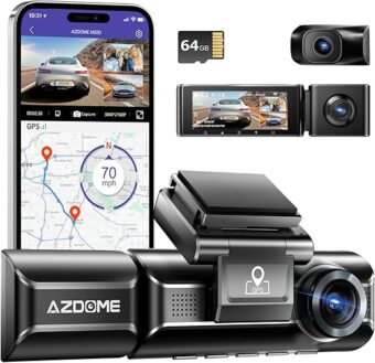 AZDOME M550 3 Channel Dash Cam, 4K+1080P Dual Dash Camera for Cars Built-in WiFi GPS, 1440P+1080P+1080P Front and Rear Inside, 64GB Card Included, 3.19" IPS Screen, WDR, IR...