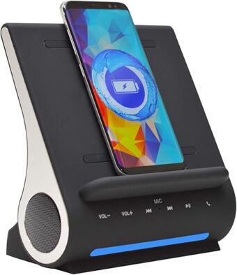 Azpen Dockall D108 Wireless Charging Dock w/Bluetooth Speakers Handsfree Call. Qi-Certified Wireless for iPhone 15/14/13/12/11/XR/XS/ 8 & Samsung Galaxy S23 S22/S21/S20/S10/ S9/...