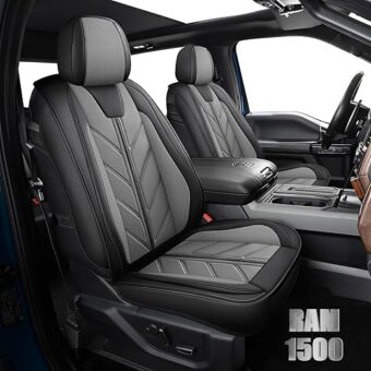 BALLIOL Pickup Seats Covers Compatible with Dodge Ram 1500 2009-2024 Truck Pleather Seat Covers Custom Fit Dodge Ram 2500 3500 (Gray,5 Sets Full Seat)