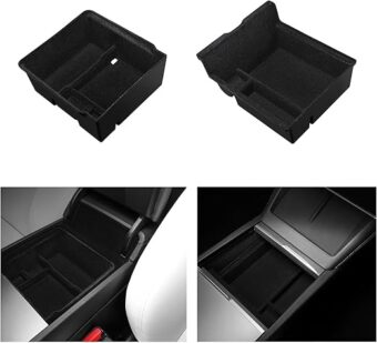 BASENOR 2024 Upgraded 2PCS 2024 Tesla Model 3 Center Console Organizer Armrest Storage Box Organizer Interior Accessories for Model 3 Highland Interior Accessories