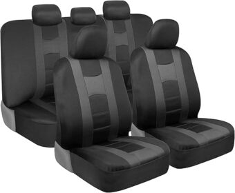 BDK carXS Charcoal Gray Two-Tone Car Seat Covers with Matching Back Seat Cover, Made to Fit Most Auto Truck Van SUV, Interior Car Accessories Full Set