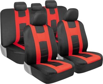 BDK carXS Forza Red Car Seat Covers Full Set, Two-Tone Front Seat Covers with Matching Back Seat Cover for Cars, PolyCloth Protectors with Split Bench Design, Automotive...