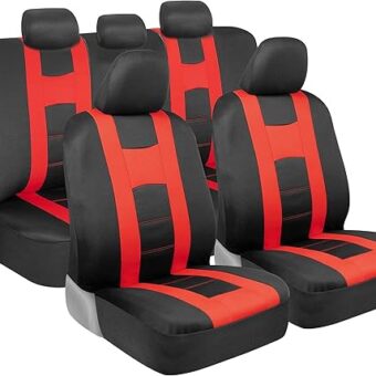 BDK carXS Forza Red Car Seat Covers Full Set, Two-Tone Front Seat Covers with Matching Back Seat Cover for Cars, PolyCloth Protectors with Split Bench Design, Automotive...