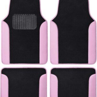 BDK Pink Carpet – Two-Tone Faux Leather Automotive Floor Mats, Included Anti-Slip Features and Built-in Heel Pad, Stylish for Cars Truck Van SUV, MT202