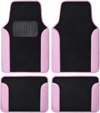 BDK Pink Carpet – Two-Tone Faux Leather Automotive Floor Mats, Included Anti-Slip Features and Built-in Heel Pad, Stylish for Cars Truck Van SUV, MT202