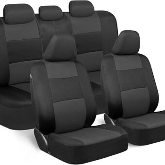 BDK PolyPro Car Seat Covers Full Set in Charcoal on Black – Front and Rear Split Bench for Cars, Easy to Install Cover Set, Accessories Auto Trucks Van SUV