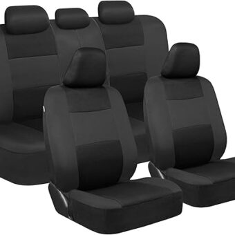 BDK PolyPro Car Seat Covers Full Set in Reverse Charcoal – Front and Rear Split Bench Seat Covers for Cars, Easy to Install, Accessories for Auto Trucks Van SUV