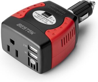 BESTEK 150W Power Inverter 12V to 110V Voltage Converter Car Charger Power Adapter with 3.1A Dual USB Charging Ports