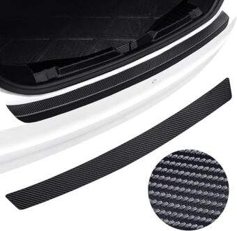 Black Carbon Fiber Textured Leather Sticker for The Threshold bar Outside The car Boot, Anti-Scratch Strip Anti-Kick Film Protective pad for The Rear Guard（35.43 * 3.15 in）