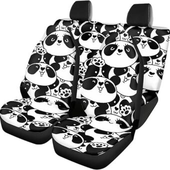 Black White Panda Car Seat Covers Full Set Front and Rear Split Bench Seat Protector for Cars Cover Set Interior Car Accessories