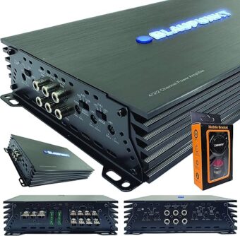 Blaupunkt AMP1404 Car Audio 4-Channel Amp Amplifier 1500 Watts Max Peak Power with Gravity Magnet Phone Holder Bundle