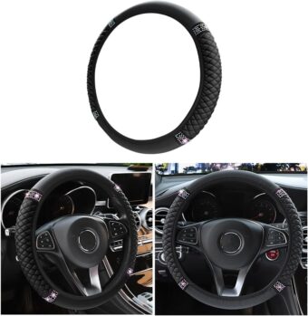 Bling Soft Leather Steering Wheel Cover Protector, 15 Inch Colorful Rhinestones Auto Elastic, Sparkly Crystal Diamond for Women Girls, Car Interior Accessories for Most Cars...