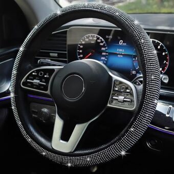 Bling Steering Wheel Cover, Rhinestones Steering Wheel Cover Crystal Diamond for Women, Sparkling Car Wheel Protector Universal Fit 14-15 inches - White