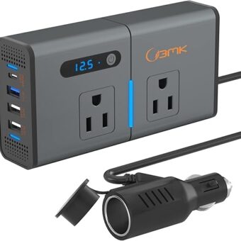 BMK 200W Car Power Inverter Newly Car Plug adapter Outlet Charger DC 12V to 110V Car Inverter with 1.2A&2.4A USB, 1 QC3.0 USB and 1 Type C Ports black