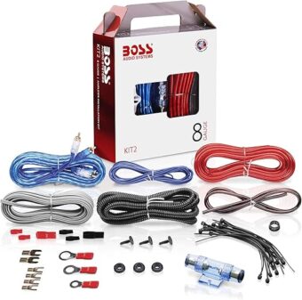 BOSS Audio Systems KIT2 8 Gauge Complete Car Amplifier Installation Wiring Kit with Power Cables, Ground Cables, Turn-On Wire, Speaker Wire, Terminals