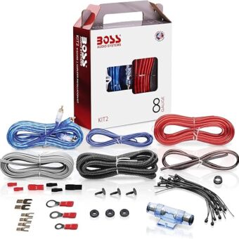 BOSS Audio Systems KIT2 8 Gauge Complete Car Amplifier Installation Wiring Kit with Power Cables, Ground Cables, Turn-On Wire, Speaker Wire, Terminals