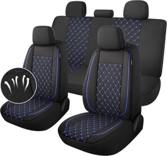 Breathble Car Seat Covers Full Set, Washable Seat Covers for Cars, Premium Cloth Car Seat Protectors, Interior Covers for Cars, Sedan Van Truck SUV(Black/Blue)