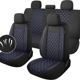 Breathble Car Seat Covers Full Set, Washable Seat Covers for Cars, Premium Cloth Car Seat Protectors, Interior Covers for Cars, Sedan Van Truck SUV(Black/Blue)