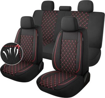 Breathble Car Seat Covers Full Set, Washable Seat Covers for Cars, Premium Cloth Car Seat Protectors, Interior Covers for Cars, Sedan Van Truck SUV(Black/Red)