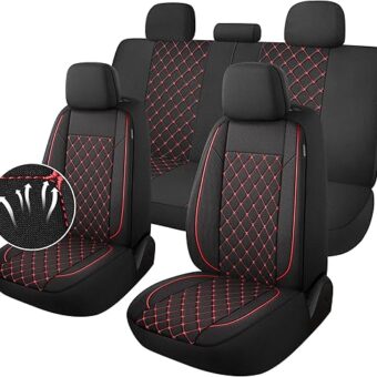 Breathble Car Seat Covers Full Set, Washable Seat Covers for Cars, Premium Cloth Car Seat Protectors, Interior Covers for Cars, Sedan Van Truck SUV(Black/Red)