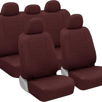 Burgundy Leather Car Seat Covers Universal Full Set, 9-Piece Faux Leather Seat Covers for Cars, Includes Front and Back Seat Cover, Automotive Seat Covers for Trucks SUV