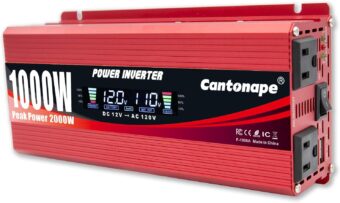 Cantonape 1000W/2000W(Peak) Car Power Inverter DC 12V to 110V AC Converter with LCD Display Dual AC Outlets and Dual USB Car Charger for Car Home Laptop Truck Red