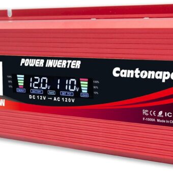 Cantonape 1000W/2000W(Peak) Car Power Inverter DC 12V to 110V AC Converter with LCD Display Dual AC Outlets and Dual USB Car Charger for Car Home Laptop Truck Red