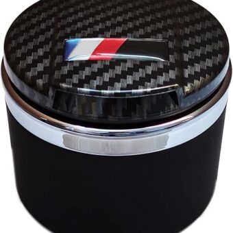 Car Ashtray Exclusively for BMW 1/3/5/7 Series and X1/X3/X5/X6, with LED Light and Lid, Detachable and Portable (Carbon Fiber)