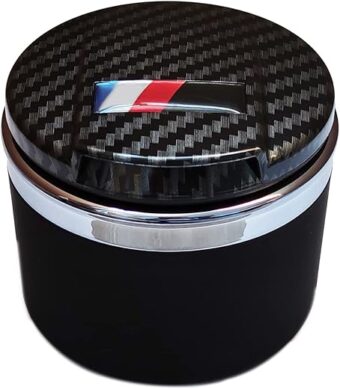 Car Ashtray Exclusively for BMW 1/3/5/7 Series and X1/X3/X5/X6, with LED Light and Lid, Detachable and Portable (Carbon Fiber)