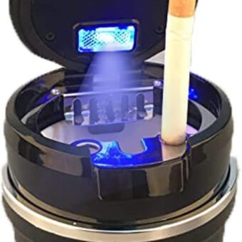 Car Ashtray Portable-automotive smell proof with lid and LED light Trash Can Detachable Cigarette Smokeless Windproof for Outdoor Travel Home Office Ceramic flame retardant Car...