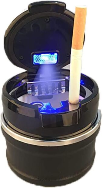 Car Ashtray Portable-automotive smell proof with lid and LED light Trash Can Detachable Cigarette Smokeless Windproof for Outdoor Travel Home Office Ceramic flame retardant Car...