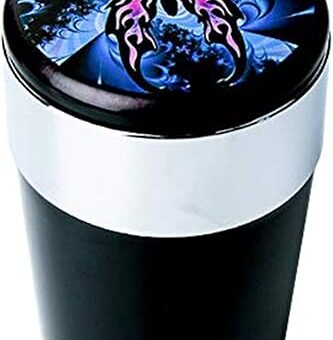 Car Ashtray, Portable Smokeless Ashtray Cup Cigar Garbage Container with Lid and Blue LED Light