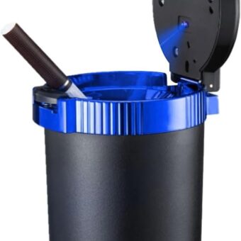 Car Ashtray with Lid Smell Proof, Detachable Stainless Smokeless Ash Tray with LED Blue Light, Portable Mini Car Trash Can, Windproof Auto Ashtray Cup Holder for Car Home...