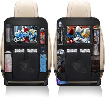 Car Backseat Organizer 2 Pack, Car Seat Back Organizers Storage Kick Mat Seat Protector, Car Seat Back Protectors with Clear 10" Tablet Holder + 5 Storage Pockets Back seat...