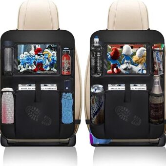 Car Backseat Organizer 2 Pack, Car Seat Back Organizers Storage Kick Mat Seat Protector, Car Seat Back Protectors with Clear 10" Tablet Holder + 5 Storage Pockets Back seat...