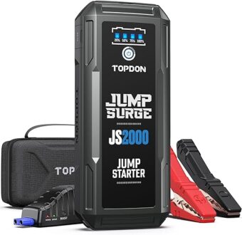 Car Battery Jump Starter, TOPDON 2000A Peak Battery Jump Starter for Up to 8L Gas/6L Diesel Engines, 12V Portable Battery Booster Jump Starter Pack with Jumper Cables and EVA...