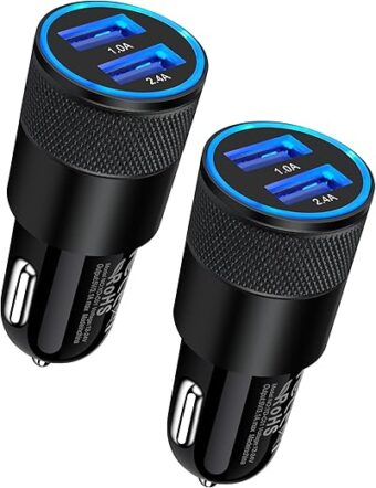 Car Charger, [2Pack/3.4a] Fast Charge Dual Port USB Cargador Carro Lighter Adapter for iPhone 15 14 13 12 11 Pro Max X XR XS 8 Plus 6s, iPad, Samsung Galaxy S23 S22 S21 S10 Plus...