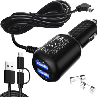 Car Charger for Garmin Nuvi, Garmin GPS Charger Cable,Mini USB Power Cord Cable Dual Port USB Vehicle Power Charging Cable Cord for Garmin Nuvi C255 Dashcam