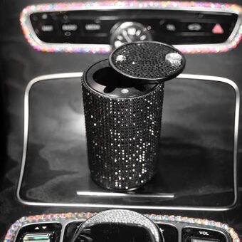 Car Cigarette Ashtray Auto Mini Car Ashtray Portable with lid smell proof Crystal Diamond Car Ashtray for Women Mini Car Trash Can Ideal for Car——size:10cm*6cm(Black)