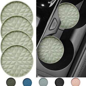 Car Coasters Silicone [4 Pack] 2.75in Universal Mats Non-Slip, Embedded Car Interior Accessories, Car Cup Holders Insert Coasters Decor，Sage Green