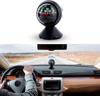 Car Compass, Automotive Compass Ball, Dash Mount Adjustable Compass Ball with Bottom Stick, Universal Car Interior Accessoriess Dashboard Compass for Boat Car Truck to Find...