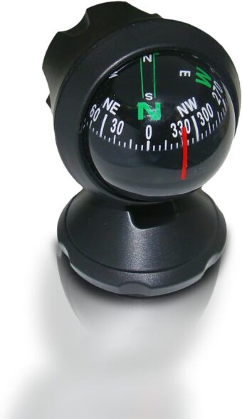 Car Compass Ball, Dash Mount Adjustable Compass Ball with Bottom Stick, Navigation Hiking Direction Pointing Guide Ball for Boat Car Truck to Find Direction