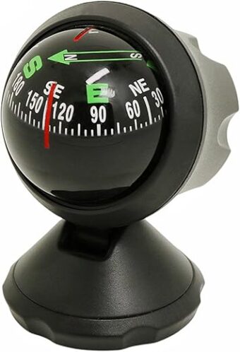 Car Compass Ball with Bottom Stick, Mini Automotive Compass Ball, Dashboard Compass Adjustable with Adhesive Tape Universal Compass for Car Boat Truck