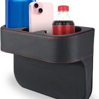 Car Cup Holder, Auto Front Seat Organizer, Multifunctional Cup Drink Holders with PU Leather Cover, Gap Filler Storage Box Coin Bucket Console Side Pocket Cell Mobile Phone...