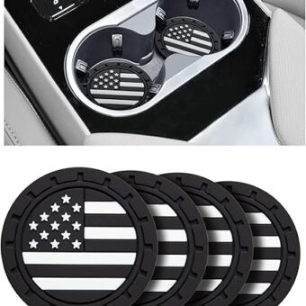 Car Cup Holder Coasters 4 Pack - American Flag 2.75 Inch Anti Slip Shockproof Drink Mat - Vehicle Interior Decor Accessories Black