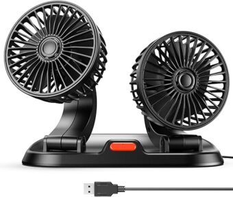 Car Fan - Dual Head USB Fan for Car, Portable Vehicle Cooling Fan - Brushless Motor(2024 Upgraded) - 3 Speeds, 360° Rotation, for Car Dashboard,...