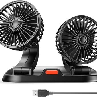 Car Fan - Dual Head USB Fan for Car, Portable Vehicle Cooling Fan - Brushless Motor(2024 Upgraded) - 3 Speeds, 360° Rotation, for Car Dashboard,...