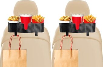 Car Headrest Backseat Organizer with 3.7" Cup Holder, 3 in 1 Seat Back Organizer with Headrest Hooks, Multifunctional Storage for Car Travel Accessories（2pcs）