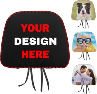 Car Headrest Cover Personalized Add Your Logo Photo Text Universal Car Headrest Protector Customize Soft Breathable Car Headrest Cover Fit Most Cars, Sedan, Van, Vehicles