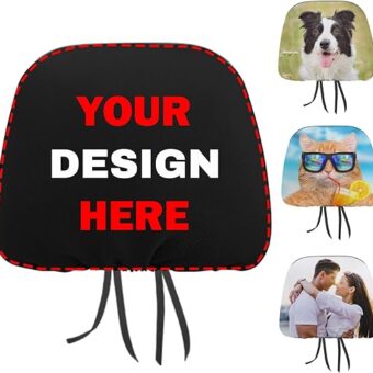 Car Headrest Cover Personalized Add Your Logo Photo Text Universal Car Headrest Protector Customize Soft Breathable Car Headrest Cover Fit Most Cars, Sedan, Van, Vehicles